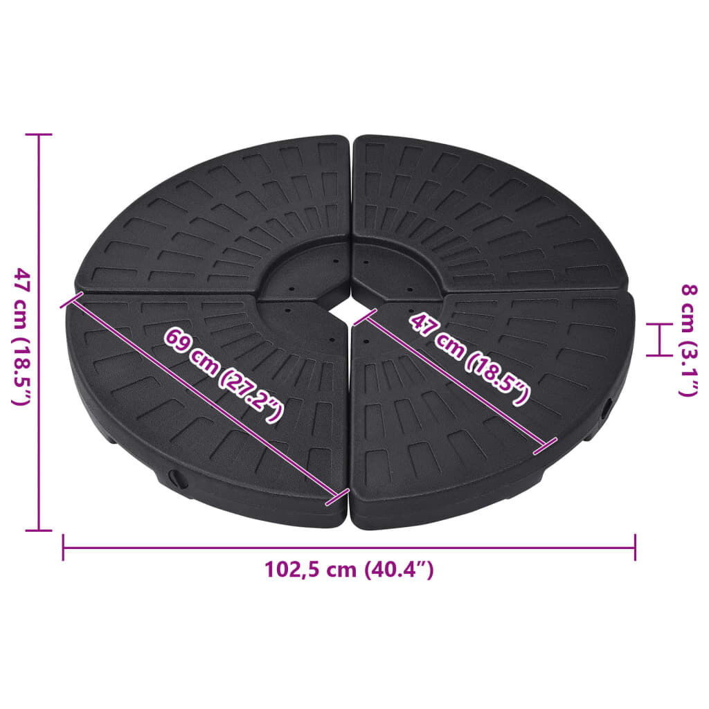 vidaXL Umbrella Base Fan-shaped 4 pcs Black