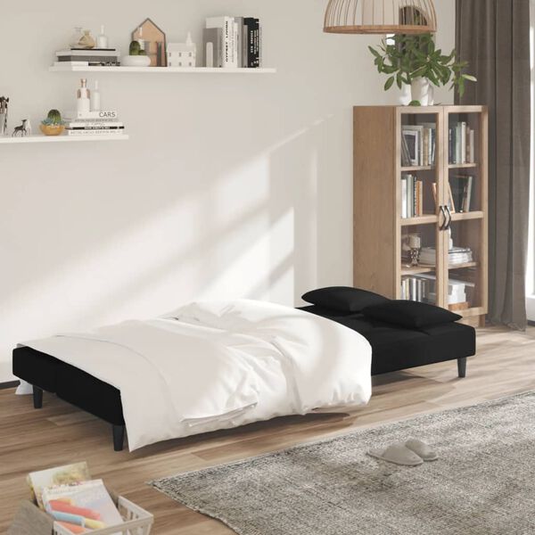 vidaXL 2-Seater Sofa Bed with Two Pillows Black Velvet