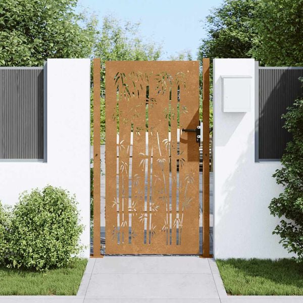 vidaXL Garden Gate 105x180 cm Corten Steel Bamboo Design