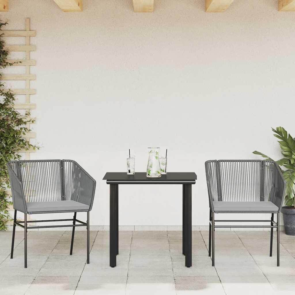vidaXL 3 Piece Garden Dining Set with Cushions Grey Poly Rattan Glass