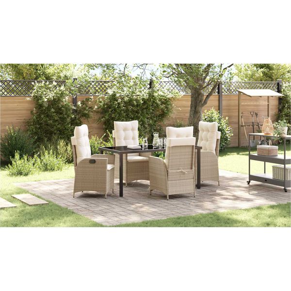 vidaXL Garden Dining Set with Cushion 5 pcs Beige Poly Rattan