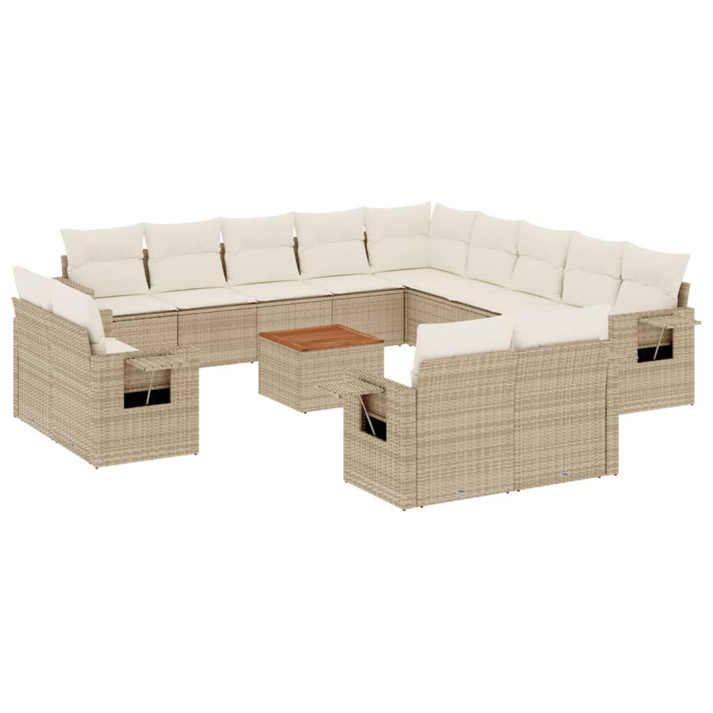 vidaXL 14 Piece Garden Sofa Set with Cushions Beige Poly Rattan