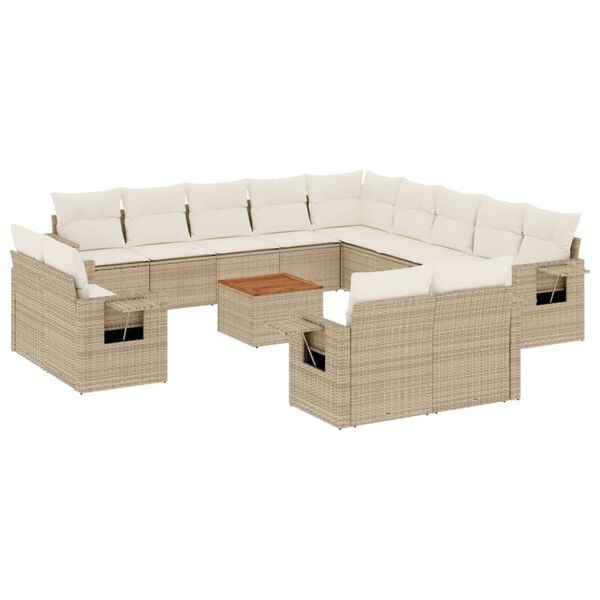 vidaXL 14 Piece Garden Sofa Set with Cushions Beige Poly Rattan
