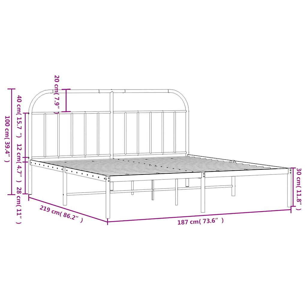 vidaXL Metal Bed Frame without Mattress with Headboard White 183x213cm