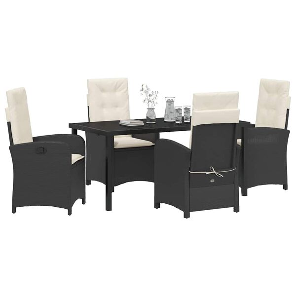 vidaXL Garden Dining Set with Cushion 5 pcs Black Poly Rattan