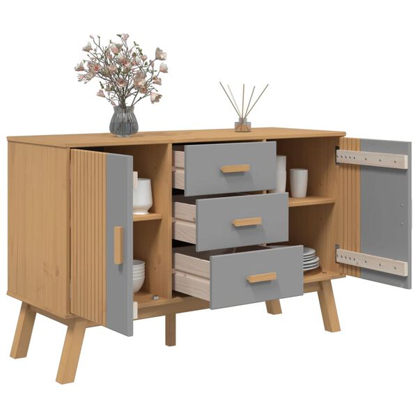 vidaXL Sideboard OLDEN Grey and Brown 114x43x73.5cm Solid Wood Pine