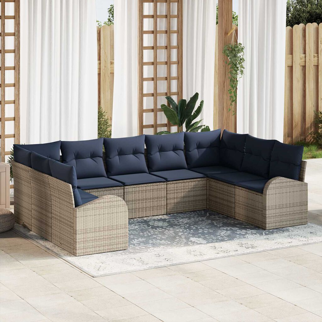 vidaXL 9 Piece Garden Sofa Set with Cushions Light Grey Poly Rattan