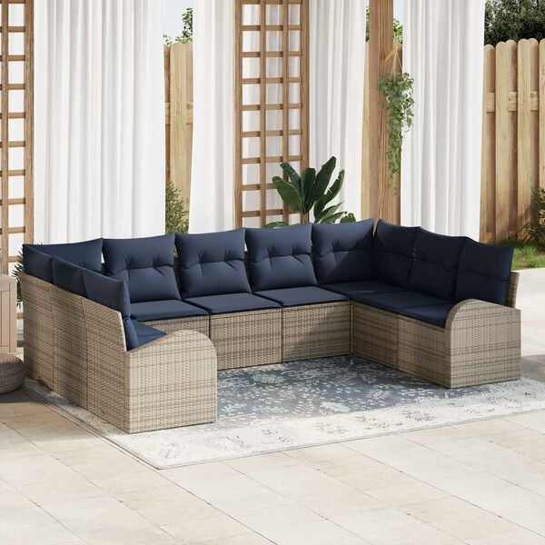 vidaXL 9 Piece Garden Sofa Set with Cushions Light Grey Poly Rattan