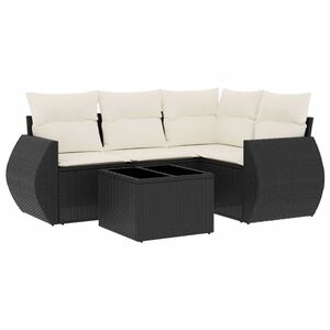 vidaXL 5 Piece Garden Sofa Set with Cushions Black Poly Rattan