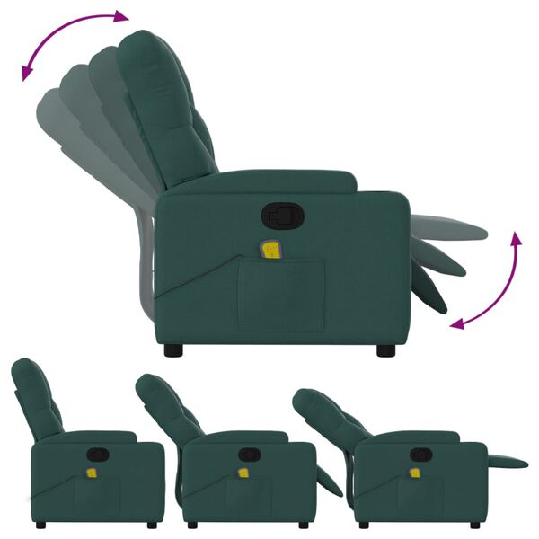 vidaXL Massage Recliner Chair Dark Green Fabric