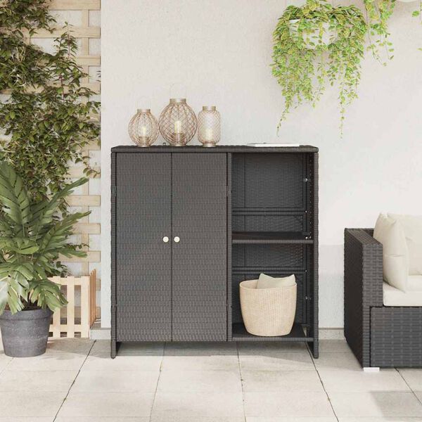 vidaXL Storage Cabinet with Storage Black 100 x 36 x 102 cm Rattan