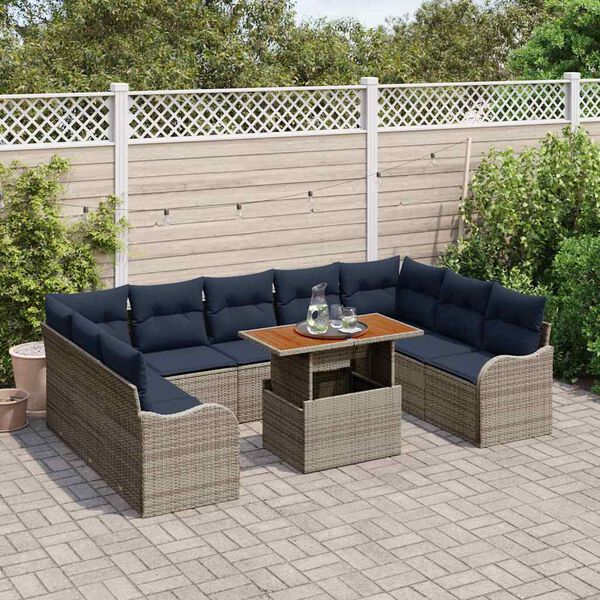 vidaXL Garden Sofa Set 10 pcs Grey and navy blue 100 x 55 x 73 cm