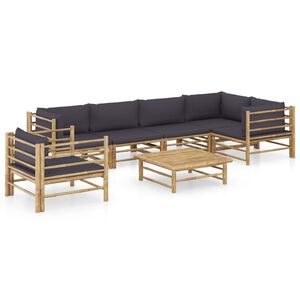 vidaXL 7 Piece Garden Lounge Set with Dark Grey Cushions Bamboo