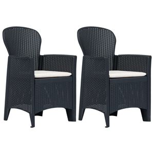vidaXL Garden Chairs 2 pcs with Cushion Anthracite Plastic Rattan Look
