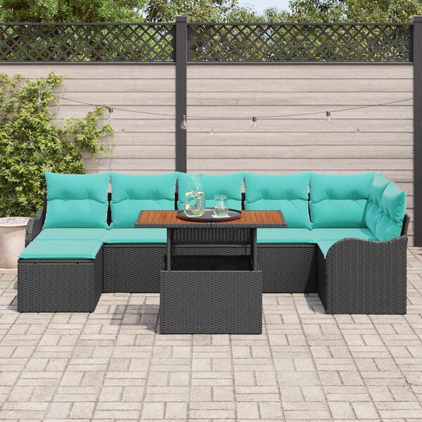 vidaXL Garden Sofa Set with Cushion 8 pcs Black and blue