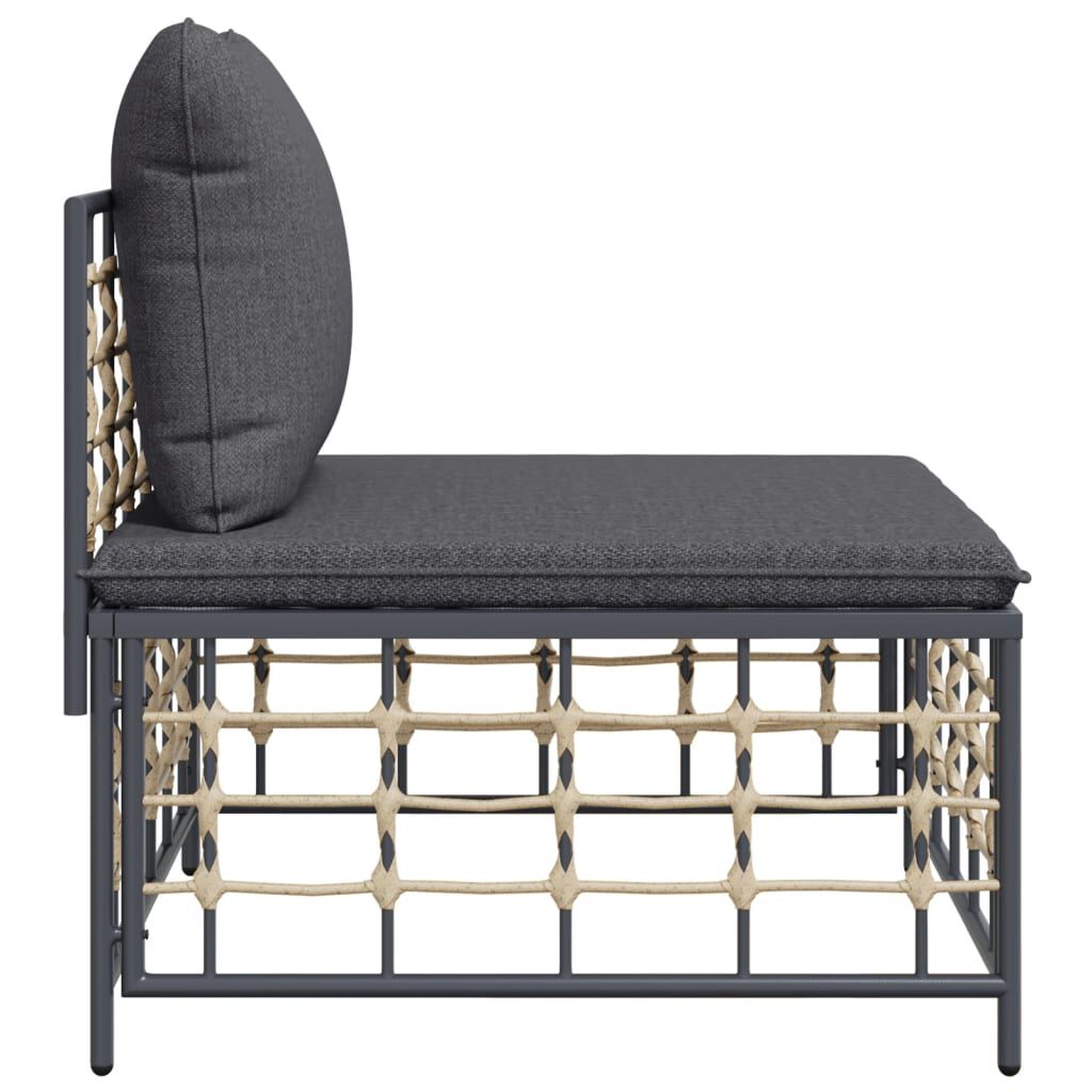 vidaXL Garden Middle Sofa with Dark Grey Cushions Poly Rattan
