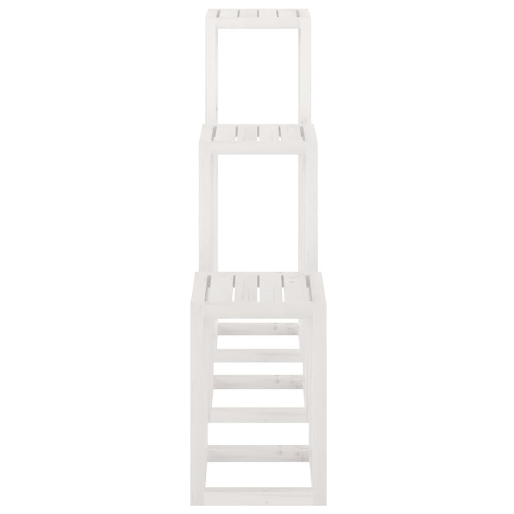vidaXL 3 Piece Plant Stand Set White Solid Wood Pine
