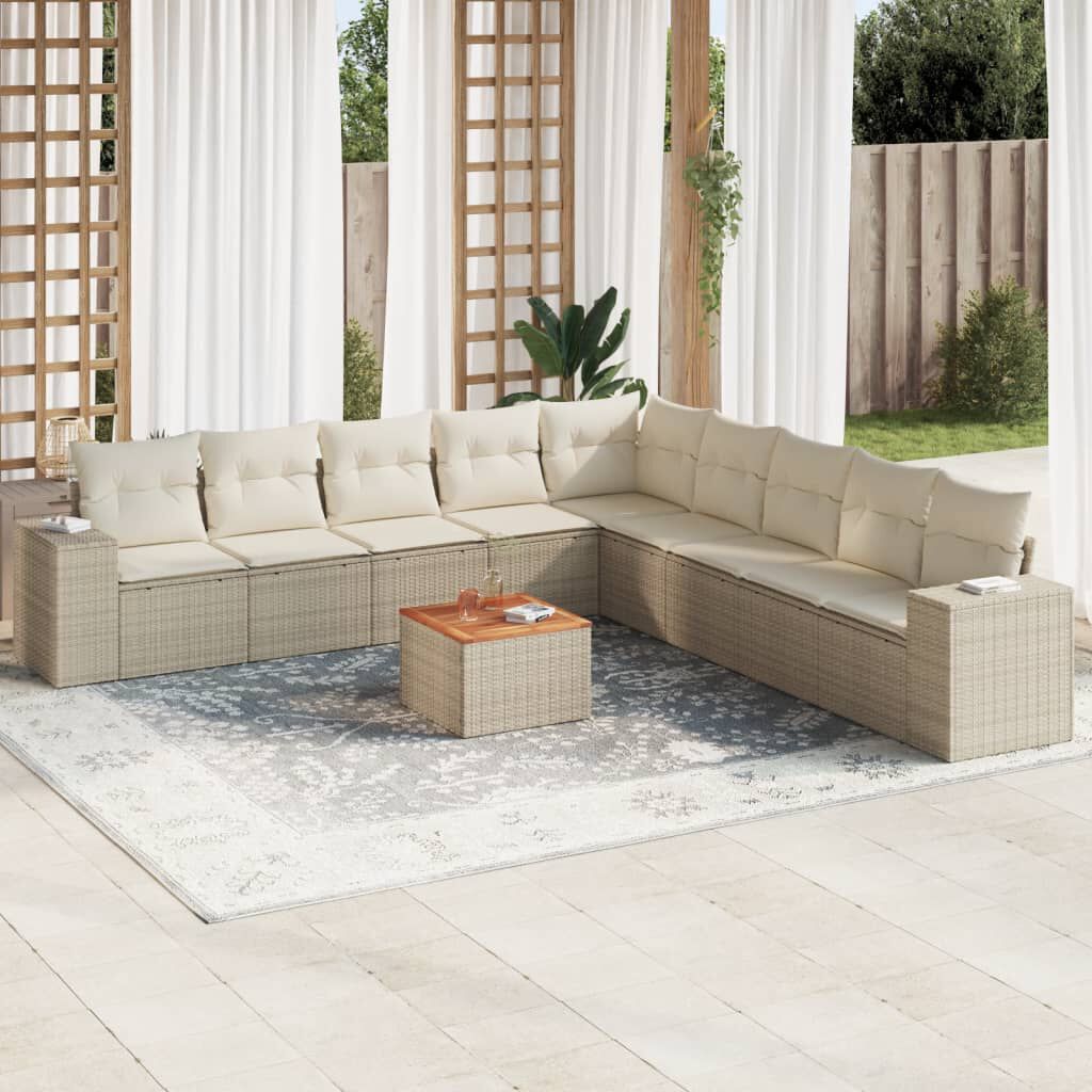 vidaXL 10 Piece Garden Sofa Set with Cushions Beige Poly Rattan