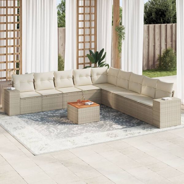vidaXL 10 Piece Garden Sofa Set with Cushions Beige Poly Rattan