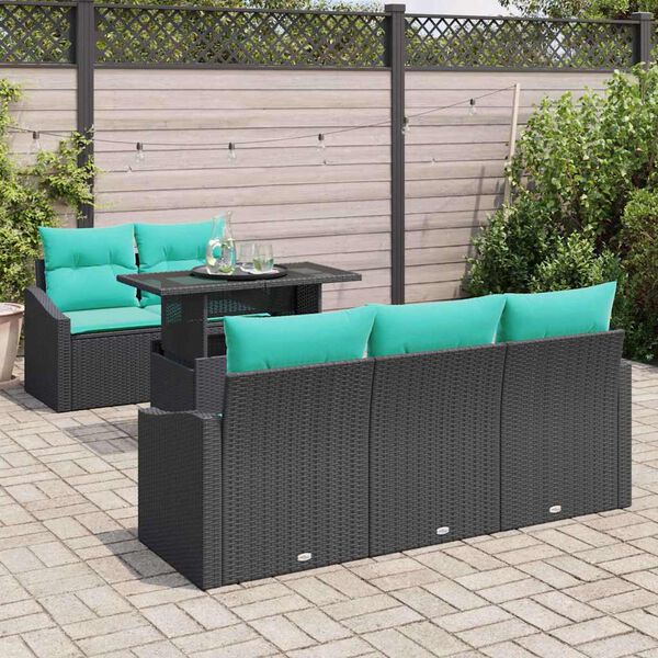 vidaXL Garden Sofa Set with Cushion 6 pcs Black Poly Rattan