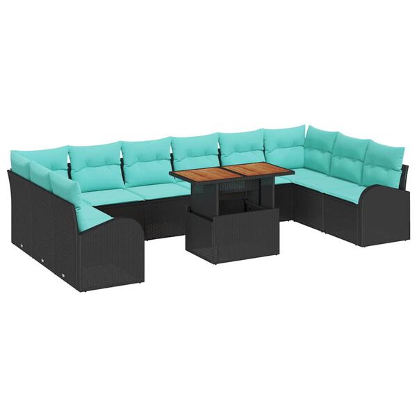 vidaXL Garden Sofa Set with Cushion Manual 11 pcs Black and blue