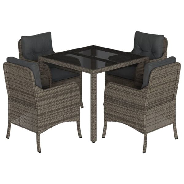 vidaXL 5 Piece Garden Dining Set with Cushions Grey Poly Rattan