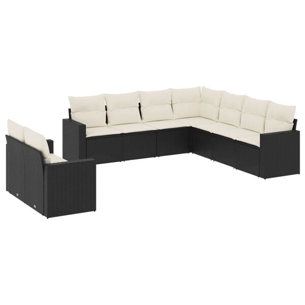 vidaXL 9 Piece Garden Sofa Set with Cushions Black Poly Rattan