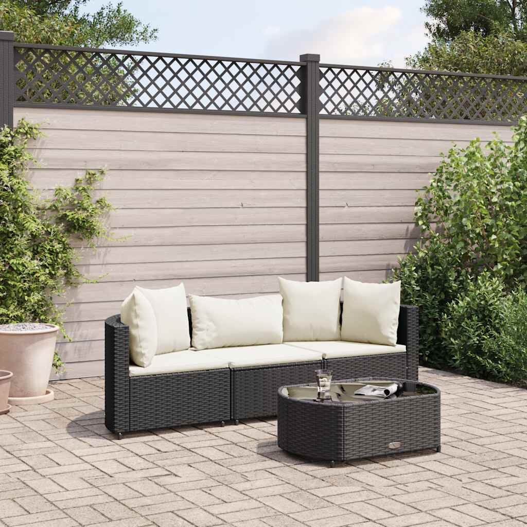 vidaXL 4 Piece Garden Sofa Set with Cushions Black Poly Rattan