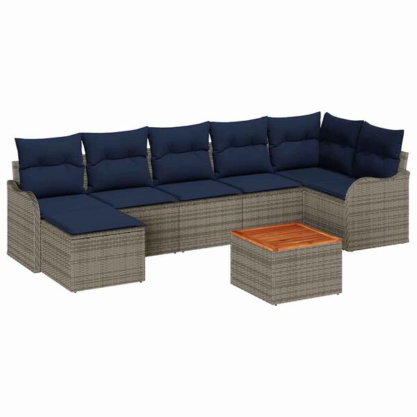vidaXL Garden Sofa Set with Cushion 8 pcs Grey Poly Rattan
