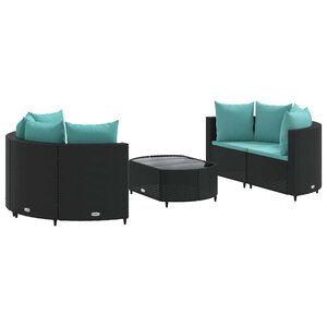 vidaXL 5 Piece Garden Sofa Set with Cushions Black Poly Rattan