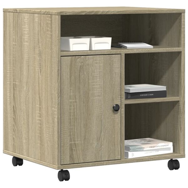 vidaXL Printer Stand with Wheels Sonoma Oak 60x50x67 cm