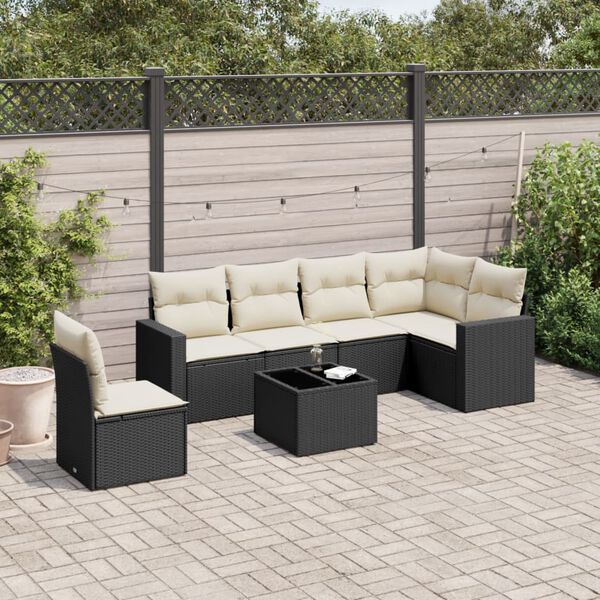 vidaXL 7 Piece Garden Sofa Set with Cushions Black Poly Rattan