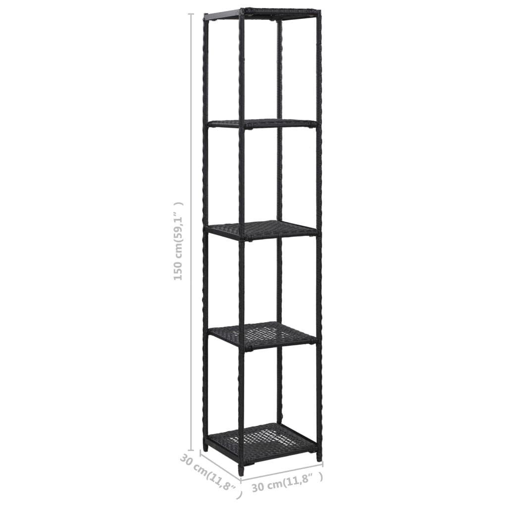 vidaXL Storage Shelf Black 30x30x150 cm Poly Rattan