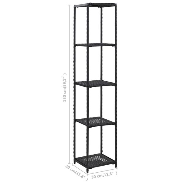 vidaXL Storage Shelf Black 30x30x150 cm Poly Rattan