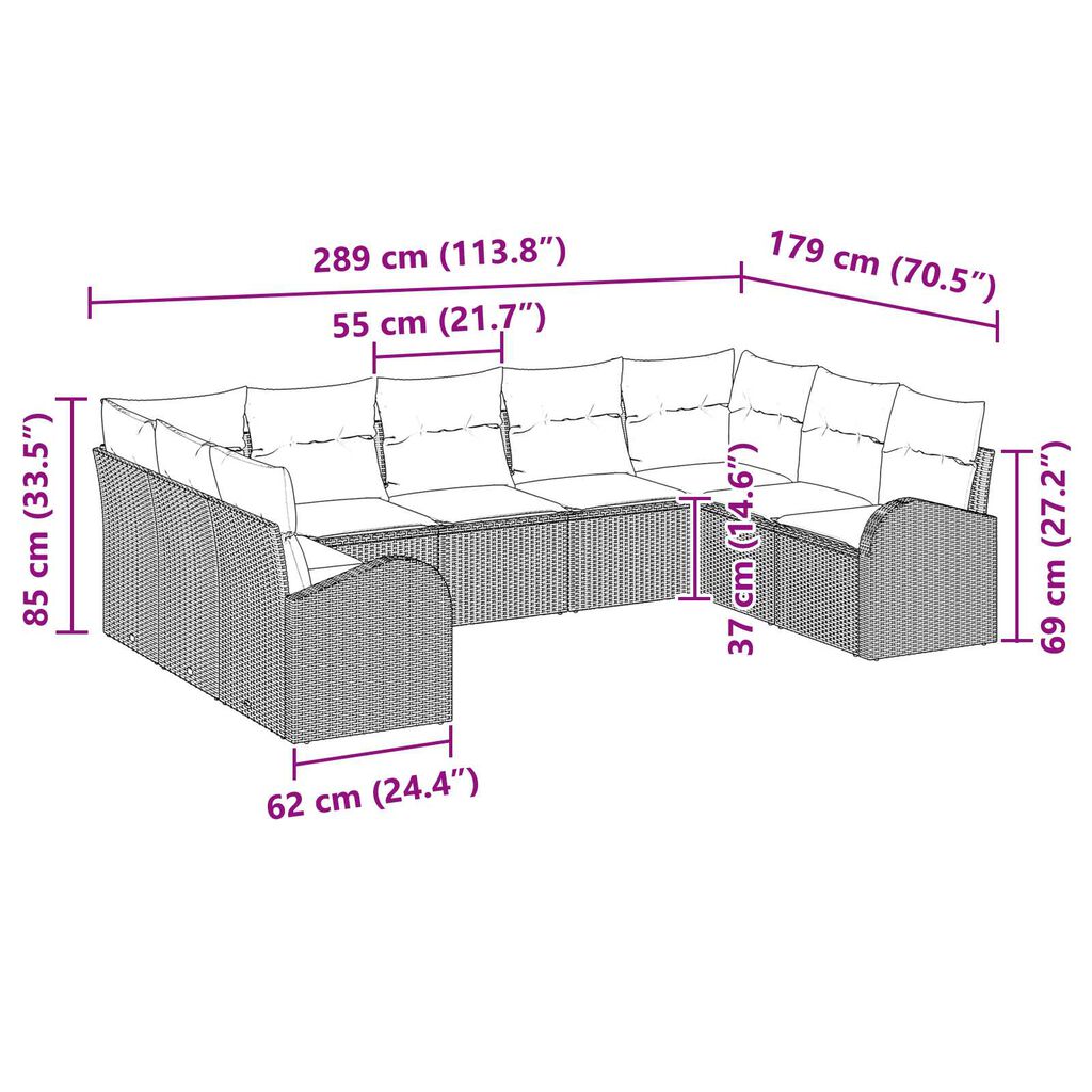 vidaXL 9 Piece Garden Sofa Set with Cushions Black Poly Rattan