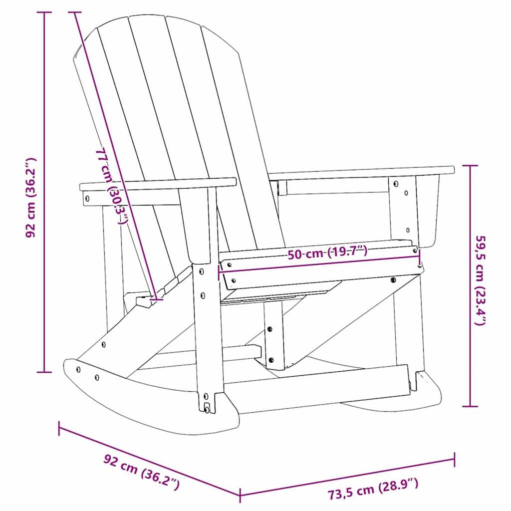vidaXL Adirondack Rocking Chairs 2 pcs Black HDPE