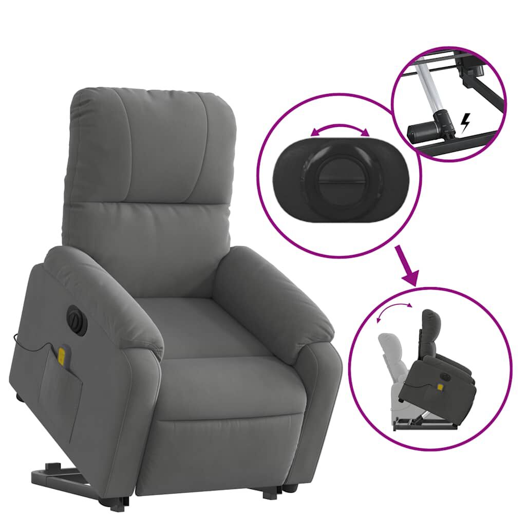 vidaXL Electric Stand up Massage Recliner Chair Dark Grey Microfibre Fabric