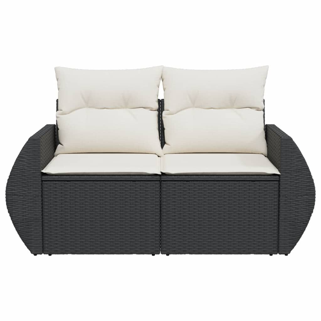 vidaXL Garden Sofa with Cushions 2-Seater Black Poly Rattan