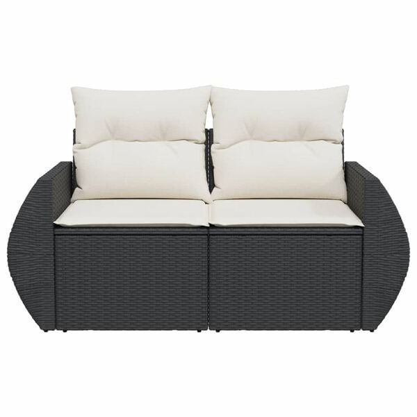 vidaXL Garden Sofa with Cushions 2-Seater Black Poly Rattan