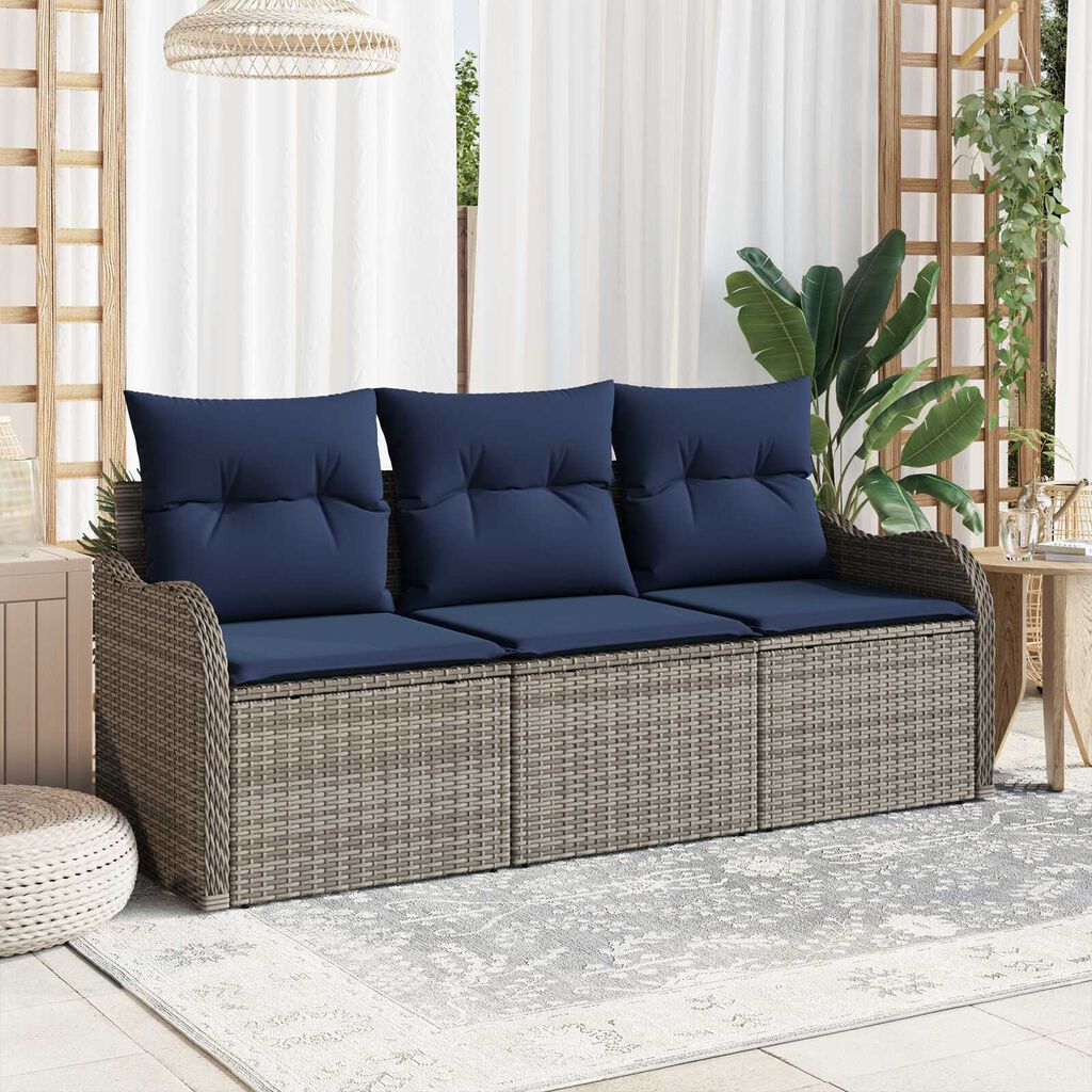 vidaXL 3 Piece Garden Sofa Set with Cushions Grey Poly Rattan