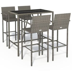 vidaXL 5 Piece Garden Bar Set Grey Poly Rattan