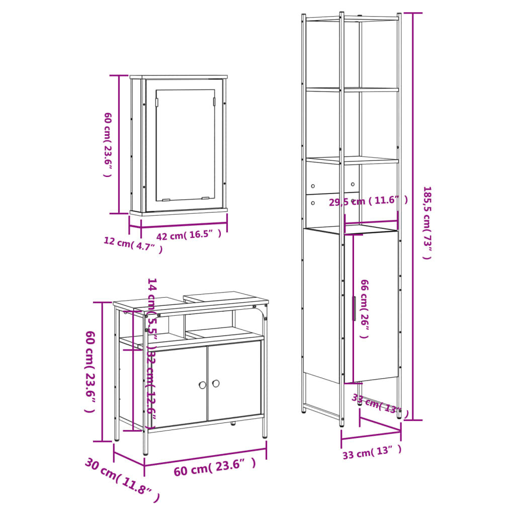 vidaXL 3 Piece Bathroom Furniture Set Black Engineered Wood