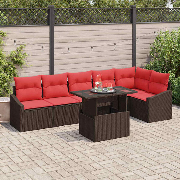 vidaXL Garden Sofa Set with Cushion with Storage 7 pcs Brown and red