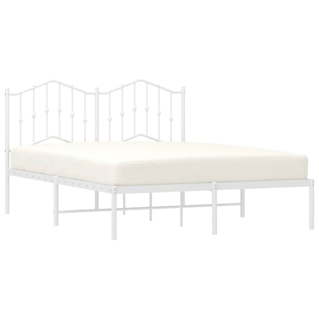 vidaXL Metal Bed Frame without Mattress with Headboard White 135x190cm