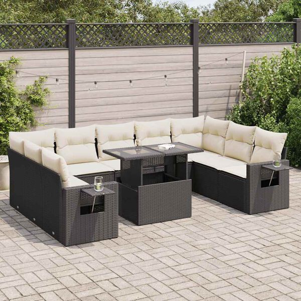 vidaXL 10 Piece Garden Sofa Set with Cushions Black Poly Rattan