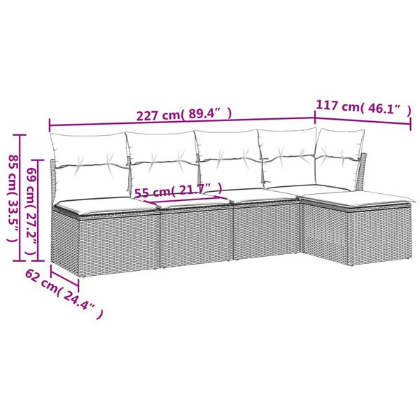 vidaXL 5 Piece Garden Sofa Set with Cushions Beige Poly Rattan