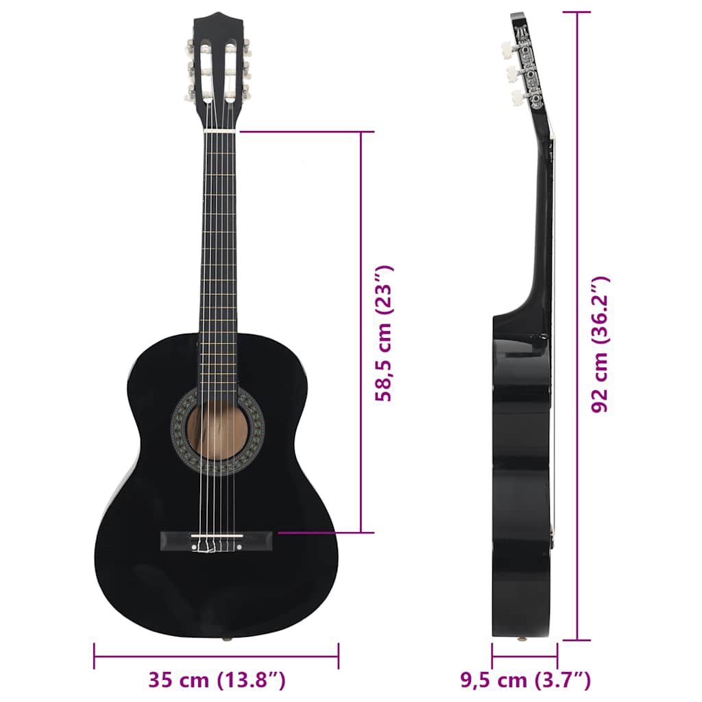 vidaXL 8 Piece Classical Guitar Beginner Set Black 3/4 36"
