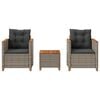 vidaXL 3 Piece Bistro Set with Cushions Grey Poly Rattan Acacia Wood