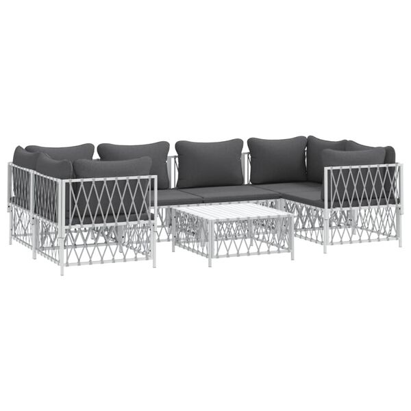 vidaXL 7 Piece Garden Lounge Set with Cushions White Steel