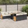 vidaXL 11 Piece Garden Sofa Set with Cushions Black Poly Rattan Acacia